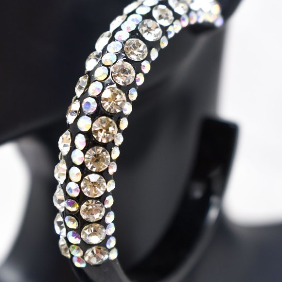 2.5" Black Lucite 5 Row Clear/AB Rhinestone Hoops - Picture 3 of 9